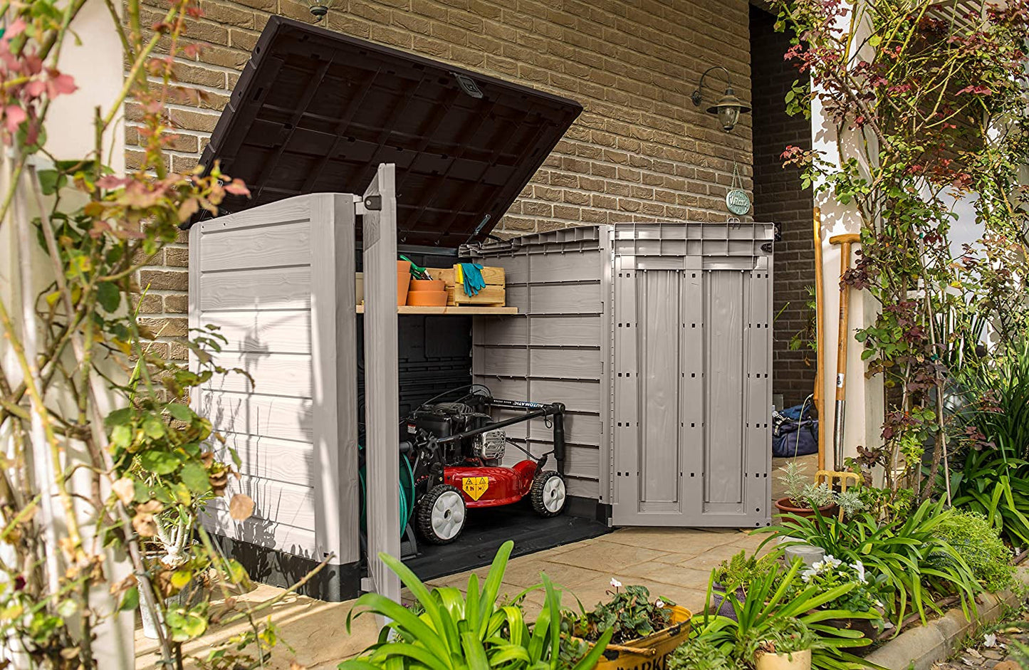 Store-It-Out Nova Outdoor Garden Storage Shed – Light Grey with Dark Grey Lid, 880L Capacity