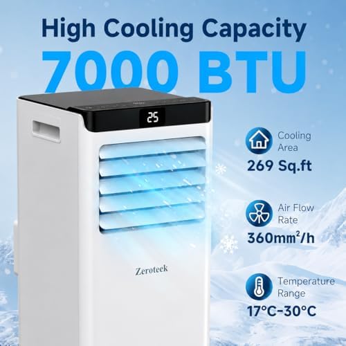 Portable Air Conditioner for Rooms up to 269 sq.ft, 4-in-1 Cooling, Dehumidifier, Fan & Sleep Modes, Remote Control, 24-Hour Timer, Window Kit