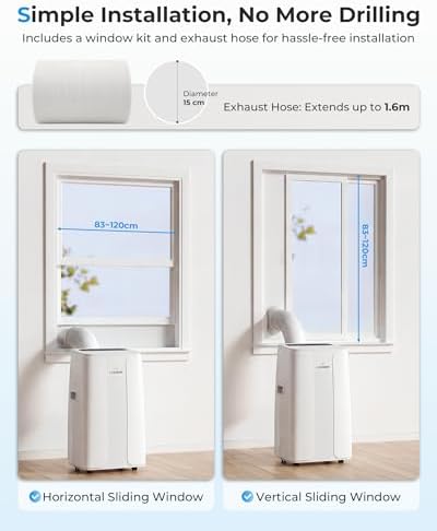 Portable Air Conditioner 14000 BTU, 4-in-1 Cooling, Dehumidifier, Fan & Sleep Mode, 24-Hour Timer, Auto-Swing, Remote Control, Exhaust Hose