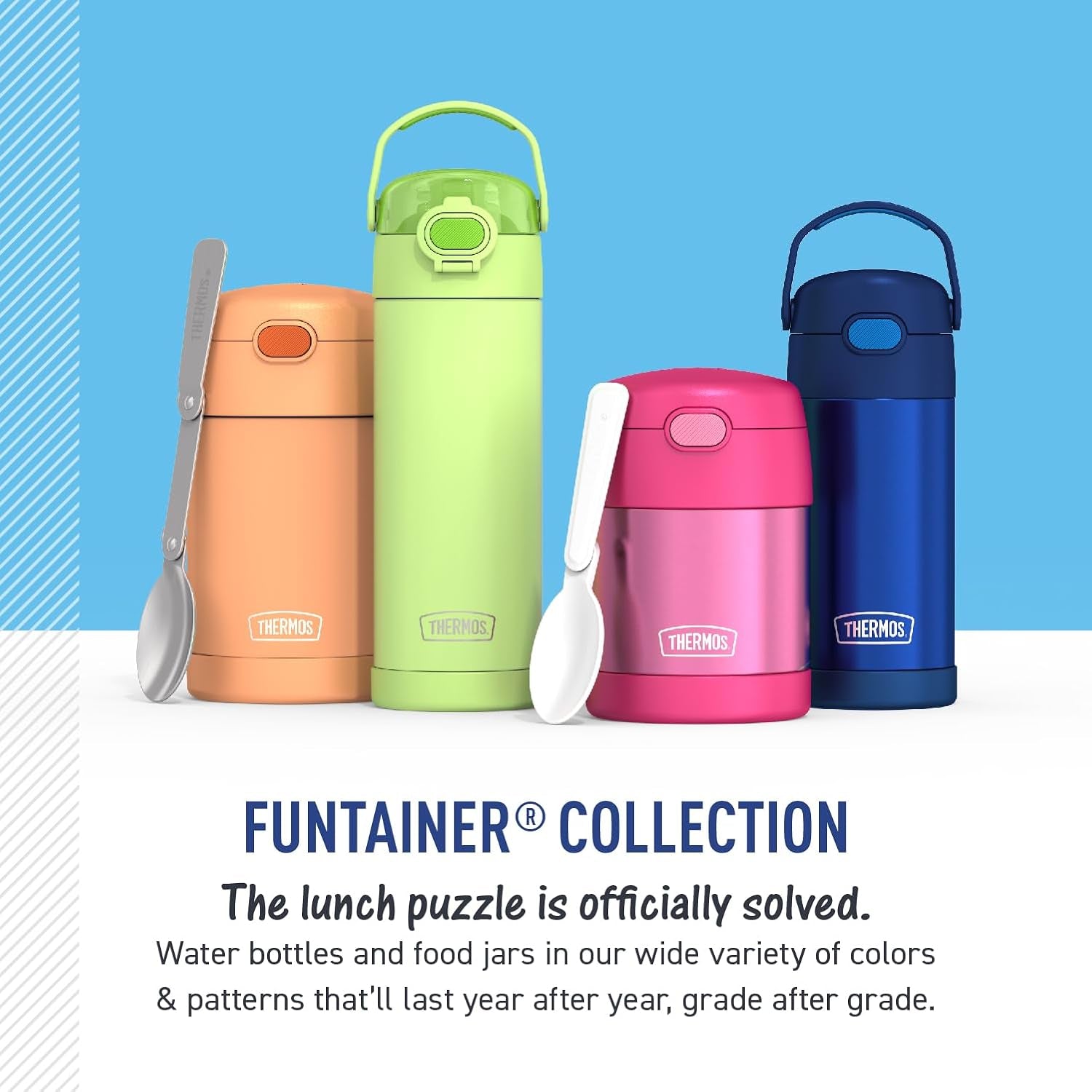 FUNTAINER Water Bottle with Straw - 12 Ounce, Sharks - Kids Stainless Steel Vacuum Insulated Water Bottle with Lid